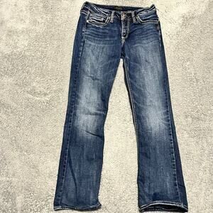 Silver Jeans Womens 28 (28x27) Suki Slim Boot Western Thick Stitch Blue Denim